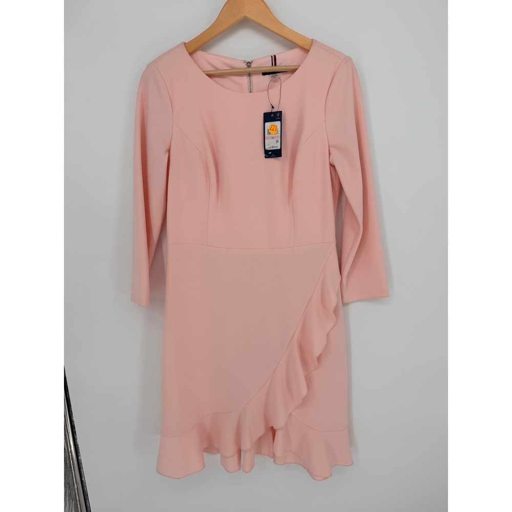 Tommy Hilfiger Sheath Dress 10 Pink Ruffle Faux Wrap Coquette Balletcore